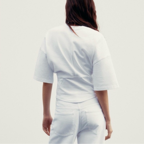 New With Tags ZARA Women’s Fitted Waist White T-Shirt Kimono Wide Short Sleeve M - Picture 4 of 11